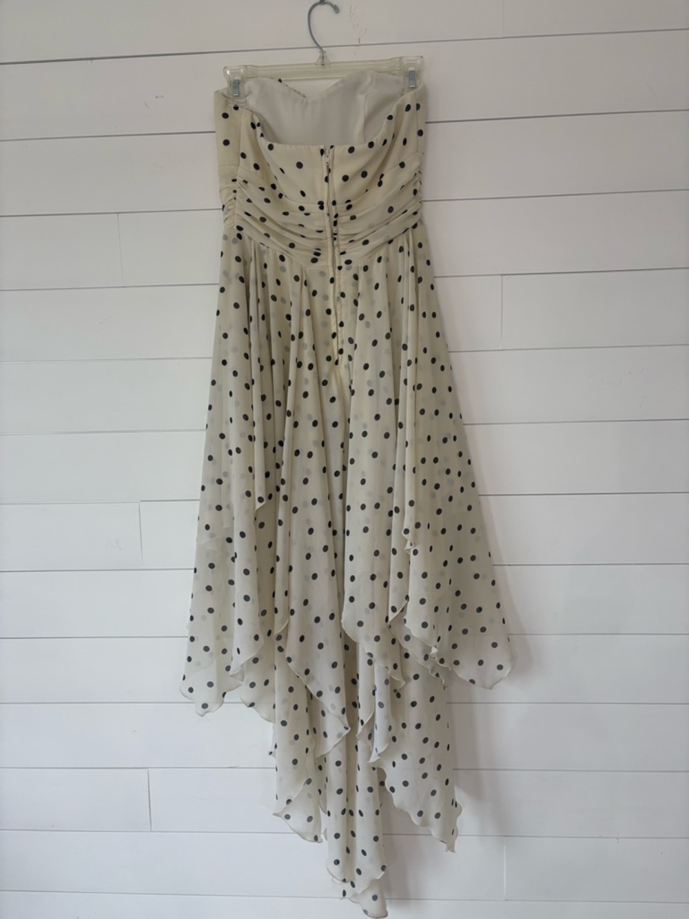 B Darlin Polka Dot Strapless Hi Low Dress Padded Size 9/10 Cream - Picture 2 of 12